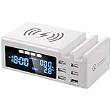 JCOTTON Wireless USB Charger 6-Port 45W 8A Multi USB Fast Charging Station with Quick Charge 3.0, LCD Screen, 2 Phone Docks for iPhone, iPad, Samsung Galaxy, Tablets, Smartphones and Multiple Devices