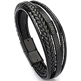 Gogoey Men's Leather Bracelet Black Color Magnetic Buckle Braided Bracelet