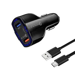 ETERSTAR Car Charger - Car Mobile Charger Fast Charging with Cable - Car Charger Adapter, USB, Type C, 12v Socket, Quick Charge 3.0, 3 Ports - Black