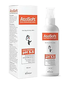Brinton Atosoft Extra Moisturizing Baby Body Lotion with Pump for Sensitive and Delicate Skin pH 5.5 | Dermatologist Recommended Moisturizer , Paraben-Free (Lotion, 100 ml)