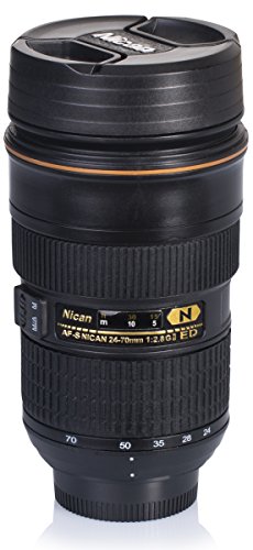 VENKON – Ausdrehbarer Trinkbecher Tasse in Kameraobjektiv Design – ausdrehbar – für Kaffe, Tee, Kakao, Milch, Wasser, etc. – 0.3l, schwarz - 5