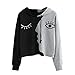 Produktbild Kapuzenpullover Langarm Damen Sunday Sweatshirt mit Kapuze Crop Patchwork Gesicht Pullover Tops (Grau, 3XL)