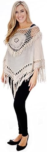 Avoir Aime Women's Boho Crochet Dreamcatcher Pullover Tunic with Tassels