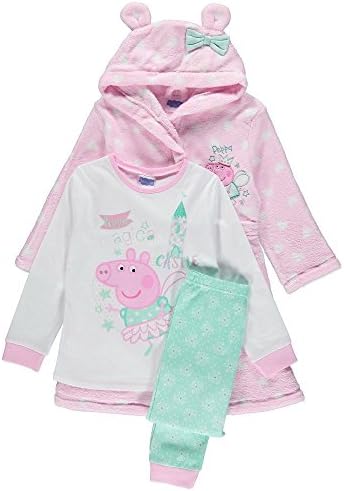 Girls Peppa Pig Fleece Hooded Dressing Gown &amp; Pyjamas Set PJS Robe 2-6 Years (Age 5-6 Years)