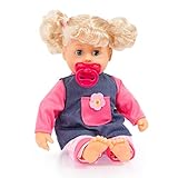 Sie hat ein liebliches Gesicht und schöne blonde Haare, legt man sie ins Bett schließt sie ihre Augen und schläft mit ihren Puppeneltern