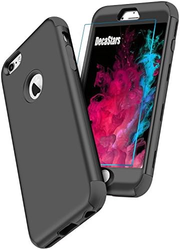 iPhone 6 Plus Case, iPhone 6S Plus Case, DecaStars 360 Full Coverage [Tempered Glass Protector] 3-in-1 Armor Hard Case Shockproof TPU Silicone Bumper Case for Apple iPhone 6/6S Plus [5.5 Inch] - Black