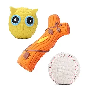 Woofy 3 in 1 Latex Material Dogs and Puppies Squeaky | Large Baseball | Large Branch | Large Owl |