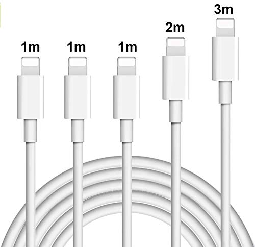 Everdigi Cavo Phone Certificato MFI 5Pezzi (3 * 1m, 1 * 2m, 1 * 3m) Nylon Intrecciato per iPhone 11/X/XR/XS/XS Max/ 8/8 plus/7/7 Plus/ 6/6 plus/5/Pad-Bianco