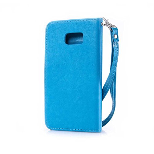 Galaxy S7 Edge Hülle Ledertasche [mit Frei Hartglas Displayschutzfolie], KKEIKO® Schutzhülle PU Leder Tasche Hülle Case für Samsung Galaxy S7 Edge, Wickelfalz Handyhülle mit Bändselloch Standfunktion Karteneinschub und Magnetverschluss, Kratzfeste Lederhülle Flip Wallet (Blau #7) - 3