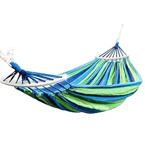 hiru Portable Swing Hammock Leisure Hanging Canvas Wooden Red Stripes for Outdoor Garden Patio Camping Beach Travel Sleeping Swing