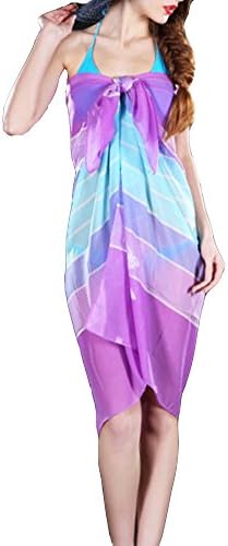 Swimwear Women Sarong Stripes &amp; Butterfly Print Bikini Cover Up Beach Dress Sunscreen Wrap