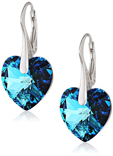 LillyMarie® Pendientes para mujer plata de ley 925, con Elementos Swarovski azul, Corazón, con caja de joyas