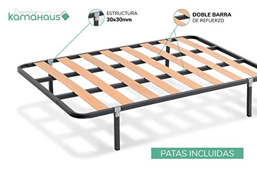 KAMA HAUS SOMIER de lámina Ancha Estructura de 30x30 | Láminas de Chopo | con Patas cuadradas 27 cm | Fabricado en España |105 x 190 cms.|
