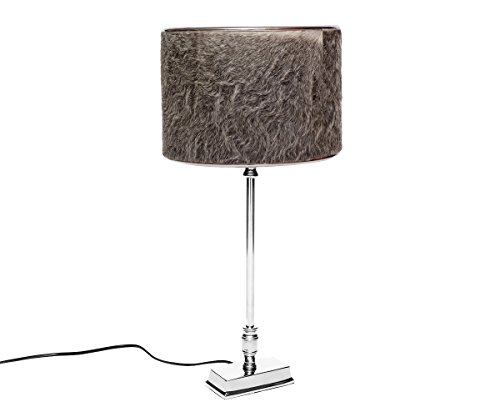 Preisvergleich Produktbild Brillibrum Design Kuhfell Tischlampe Lampenschirm Metall Fell Beige Grautöne Tischleuchte Heller Lampenschirm (Grautöne)