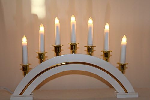 Christmas Pretty Indoor White Wood and Gold Cupped Candle Arch / Candlelier / bridge with Switch