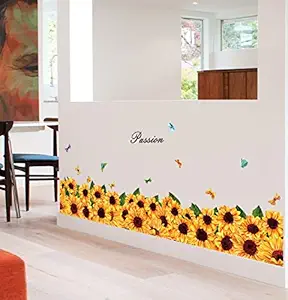 JAAMSO ROYALS Beautiful Colorful Sunflower Skirting Line with Leaves and Butterfly Kids Room Bedroom Living Room Nursery Room Decor Wall Sticker (70 cm X 50 cm)