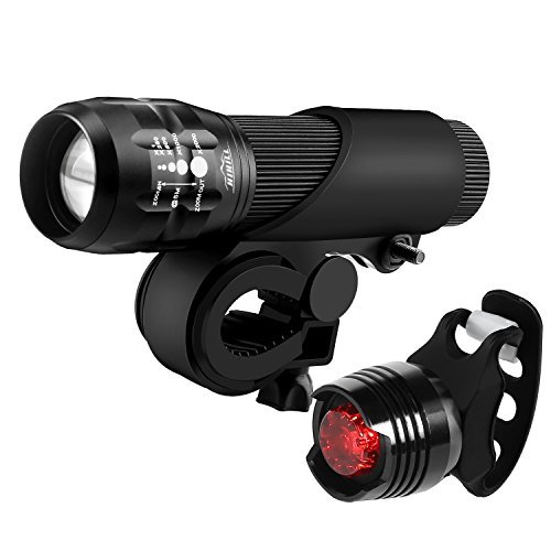 HiHill Fahrradlampen-Set LT-BL1, Fahrrad-Taschenlampe vorne und hinten, Fahrradlicht, 3 Leuchtmodi, Ultra-Helligkeit und wasserdicht, LED-Scheinwerfer und Rücklicht, schwarz