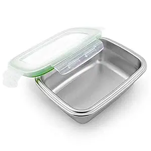 Femora Lunch Box High Steel Rectangle Container with Lock Lid Lunch Box Airtight Leakproof Unbreakable Storage Container for Office-College-School, 850 Ml/gm, Storage Container Silver