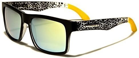 New Biohazard Classic Square Style Men Driving Mirror Sunglasses Full UV400 Protection Free BeachHutSunglasses microfibre pouch included (BLACK/YELLOW/ANIMAL PRINT/GREEN MIRROR LENSES)