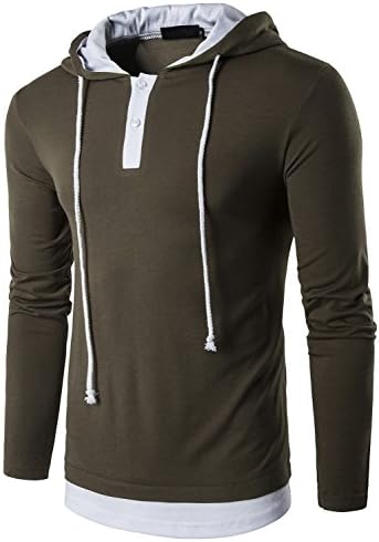 Men's Hooded T-Shirts Slim Fit Hoodies Long Sleeve Tops (B27-Armygreen Large)