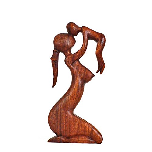 Holz Figur Skulptur Abstrakt Holzfigur Statue Afrika Asia Handarbeit Deko Mutter Größe 15 cm - 2
