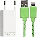 Produktbild Original OKCS® Ladeset - 1A Netzteil + 1 Meter Textilkabel - Ladekabel, Datenkabel Textil geflochten -iOS 9 kompatibel- USB 2.0 passend für iPhone 6s Plus / 6s / 6 Plus / 6 / 5s / 5c / 5, iPad Air / 2, mini / 2 / 3 / 4, iPad 4, iPad Pro, iPod touch 5th generation, und iPod nano 7th generation in grün