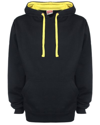 FDM Unisex Contrast Hoodie Colour=Black/ Empire Yellow Size=XL