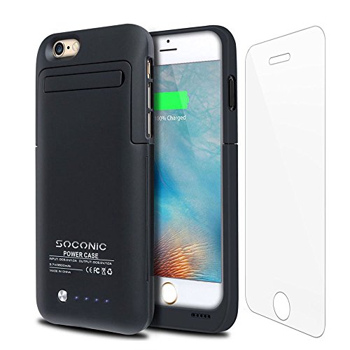 [With A Free Screen Protector] iPhone 6 / iPhone 6s Battery Case, Soconic 3500mAh Battery Case for iPhone 6 / iPhone 6s (4.7"-Inch) Rechargeable Extended Charging Case Portable Charger Battery Backup Power Bank Rechargeable Power Case [Black]