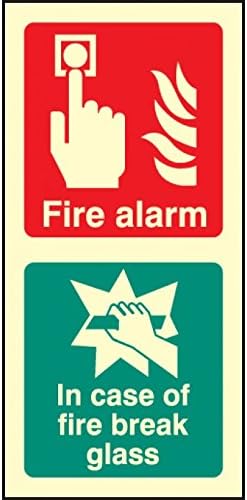 Caledonia Signs 31031X "Fire Alarm / Break Glass" Sign, Photo luminescent Rigid, 200 mm x 100 mm