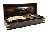Golddachs Rosenholzkiste mir Rasiermesser und Abziehriemen...