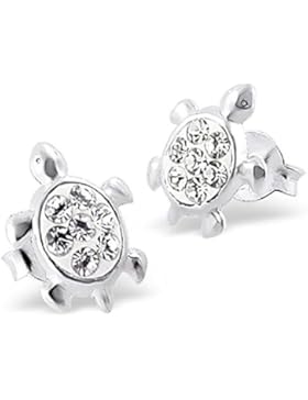 Ein Paar Kleine Schildkröten Ohrstecker aus Sterling Silber mit Transparenten Kristallen (1 cm x 0,8 cm) Inklusive...