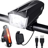 OMERIL Luci LED per Bicicletta Ricaricabili USB con Comando Remoto e Clacson, Super Luminoso Luce Bici Anteriore e Posteriore per Bici Strada e Montagna, Nero