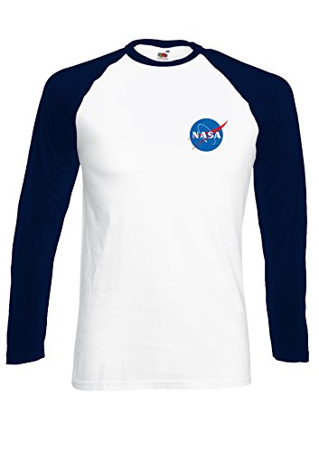 NASA Space Rocket Moon Space Astronaut Pocket Novelty Black/White Men Women Unisex Long Sleeve Baseball T Shirt