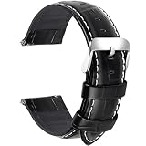 Fullmosa 7 Farben Für Uhrenarmband, Echtes Kalbsleder Uhrarmband für Mann Frau Bambus Muster Lederarmband mit Edelstahl Metall Schließe 24mm,Schwarz