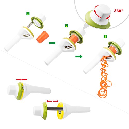 VOOKI Spiralschneider Gemüsehobel für Gemüsespaghetti Kartoffel Zucchini Möhren Reibe Spargelschäler Gurkenschäler Gurkenschneider Gemüseschneider, mit Drei Funktionen Klingen - 2