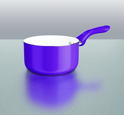 bratmaxx 09742 Stielkasserolle, Keramikbeschichtung, backofengeeignet, Topf mit Thermoboden, Induktion, fettarm kochen, aluminium, 16 cm, lila - 3
