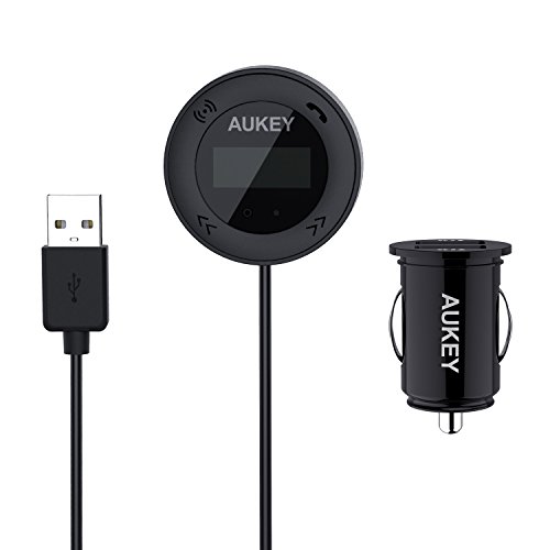 AUKEY Trasmettitore FM Bluetooth 4.1 Radio Transmitter Chiamata in Vivavoce per Auto con Caricatore di 2 Porte USB per Smartphone, Tablet, MP3, ecc (BT-F4)