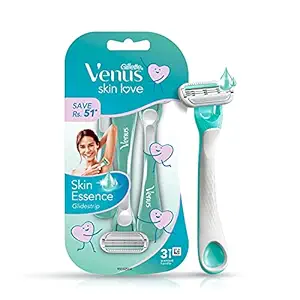 Gillette Womens Venus Skin Love with Skin Essence Razor for Hair Removal - Green, Pack of 3