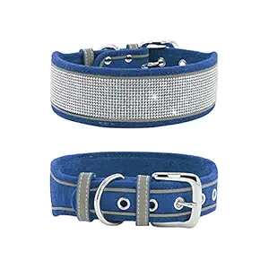 IDOLPET Bling Rhinestone Dog Collar Soft Comfortable Stylish Dog Collar with Bright Reflective Stripe Premium Adjustable Diamond Crystal Pet Collar for Small Medium and Large Dogs (Large, Blue)
