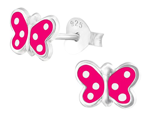 Laimons Mädchen Kids Kinder-Ohrstecker Ohrringe Kinderschmuck Schmetterling Süß Pink Weiß aus Sterling Silber 925