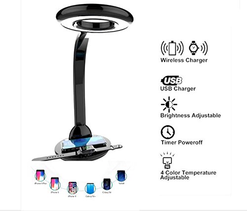 Preisvergleich Produktbild Intelligentes führt Schreibtischlampe, zeigt drei in einer Atmosphäre Mobiltelefon, drahtlos Ladegerät und USB Feuer Port TaoTronics Tischleuchte [Energie Preisgestaltung der Klasse A + +., weiß 5.00W 220.00V