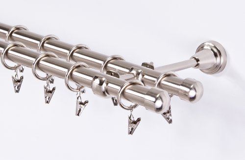 Gardinenstange19mm 2-läufig Edelstahloptik Metall, 160 - 3