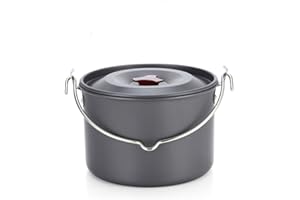 HEMORE Outdoor Camping Hanging Pot Aluminum Cooking Pot Lightweight Campfire Heating Picnic Pan for 5-6 People Travel Hiking Fishing Picnic Cauldron