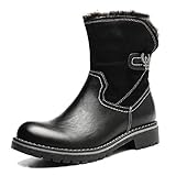  gracosy Winterstiefel Damen, Warm Gefüttert Winterschuhe Leder Stiefeletten Kurzschaft Stiefel Wasserdicht Rutschfeste Schneestiefel Faltbar Flache Schuhe Outdoor Keep Warm Boots Schwarz Braun