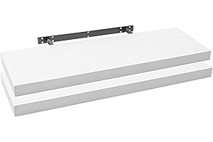 WOLTU Estanteria Pared, Estante Flotante, Juego de 2 Estante Pared de Madera de MDF, para salón, Cocina, Pasillo, Blanco, RG9317ws-2
