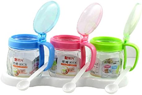 Condiment Bottles 350ml Three Set With Spoon Three Item Glass Spice Jar Castor