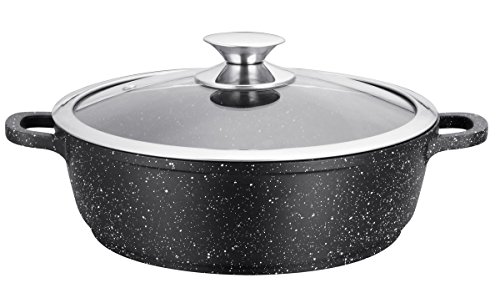 Kamberg - 0008044 - Sautoir 40 cm - Fonte d'Aluminium - Revêtement type pierre - Couvercle en verre - Tous feux dont induction - Sans PFOA