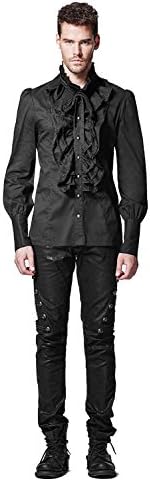 DEVIL SHACKLES Men Gothic Ruffles Long Sleeve Shirt Punk Stand Collar Shirt Top Blouse,L