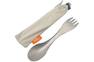 TiTo Titanium Titane Fourchette Cuillère Légère 2 en 1 Ustensile de Voyage Multifonctionnel Extérieur Spork Réutilisable Durable avec Sac pour Camping Pique-Nique Bureau de Randonnée