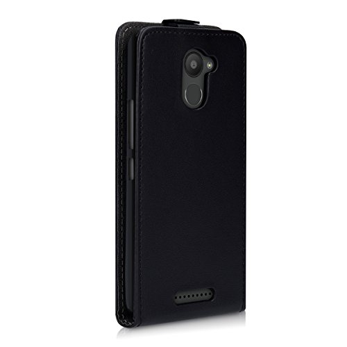 kwmobile Funda para bq Aquaris U Plus - Flip Case para m  vil en cuero sint  tico - Cover plegable negro